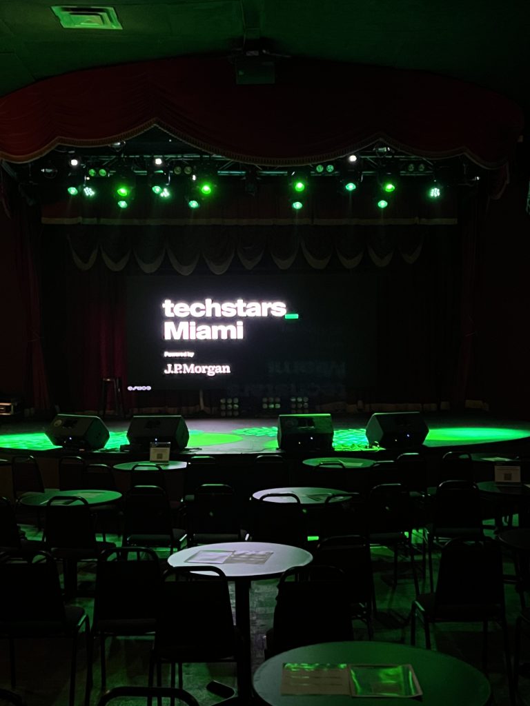 Astronuts Demo day pitch at Techstars Miami. Michel telling his story about the bug mafia and how they can eventually kill companies.